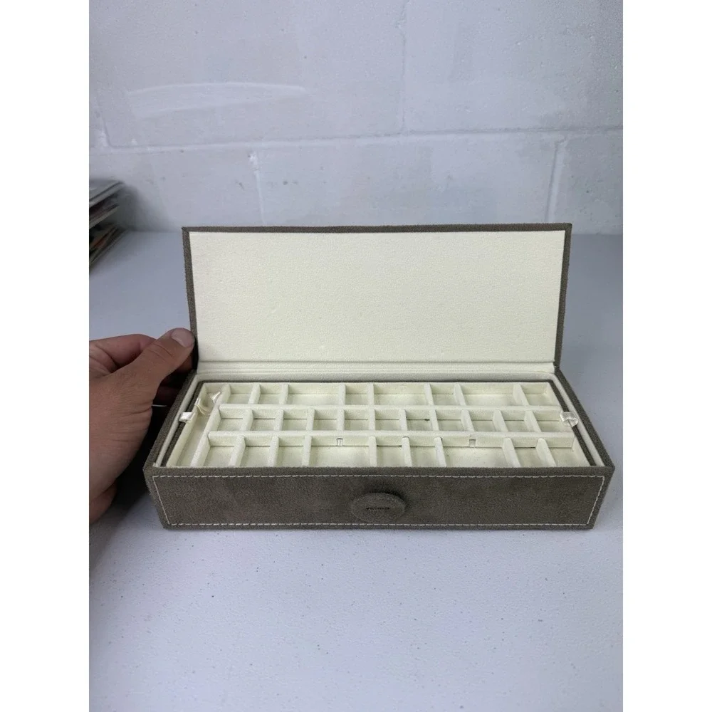 Authentic Pandora Suede Tan Jewelry Box With Inserts And Tie Down Closure Chrty